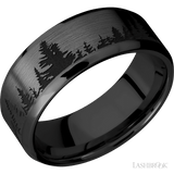 8 mm wide/Beveled/Zirconium band with a laser carved Trees pattern. - Diamonds By Rothschild