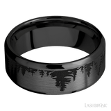 8 mm wide/Beveled/Zirconium band with a laser carved Trees pattern. - Diamonds By Rothschild