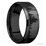 8 mm wide/Beveled/Zirconium band with a laser carved Trees pattern. - Diamonds By Rothschild