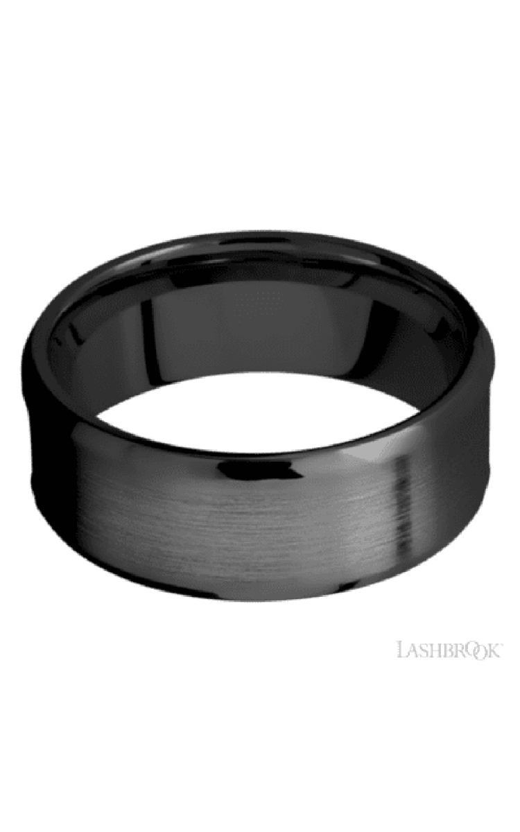 8 mm wide/Beveled/Zirconium band with one 5 mm Centered inlay of Desert Iron Wood. - Diamonds By Rothschild