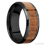 8 mm wide/Beveled/Zirconium band with one 5 mm Centered inlay of Desert Iron Wood. - Diamonds By Rothschild