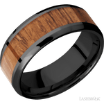 8 mm wide/Beveled/Zirconium band with one 5 mm Centered inlay of Desert Iron Wood. - Diamonds By Rothschild