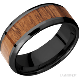 8 mm wide/Beveled/Zirconium band with one 5 mm Centered inlay of Desert Iron Wood. - Diamonds By Rothschild