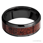 8 mm wide/Beveled/Zirconium band with one 5 mm Centered inlay of Dinosaur Bone Red. - Diamonds By Rothschild