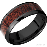 8 mm wide/Beveled/Zirconium band with one 5 mm Centered inlay of Dinosaur Bone Red. - Diamonds By Rothschild
