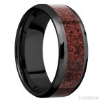 8 mm wide/Beveled/Zirconium band with one 5 mm Centered inlay of Dinosaur Bone Red. - Diamonds By Rothschild