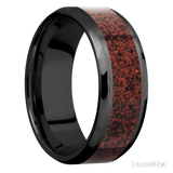 8 mm wide/Beveled/Zirconium band with one 5 mm Centered inlay of Dinosaur Bone Red. - Diamonds By Rothschild