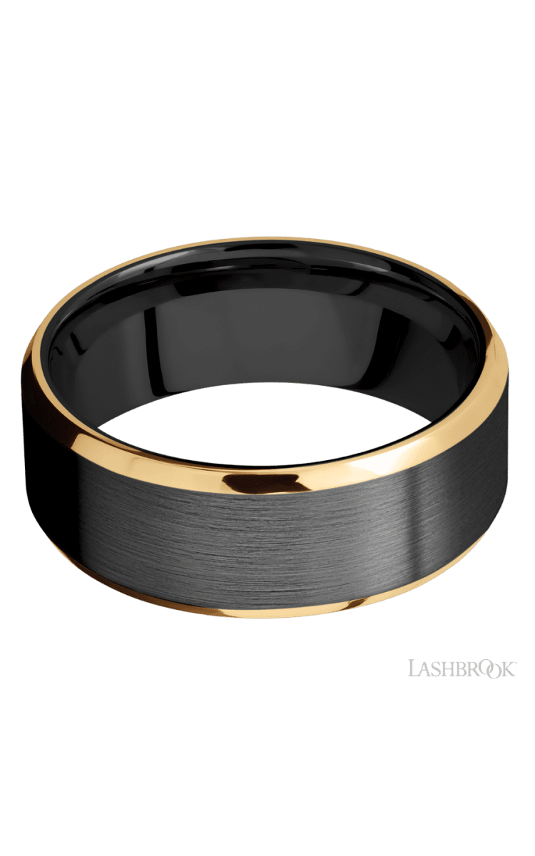 8 mm wide/Beveled/Zirconium band with two 1 mm Edge inlays of 14K Yellow Gold. - Diamonds By Rothschild