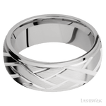 8 mm wide/Domed Stepped Down Edges/14K White Gold band with a machined Lattice pattern. - Diamonds By Rothschild