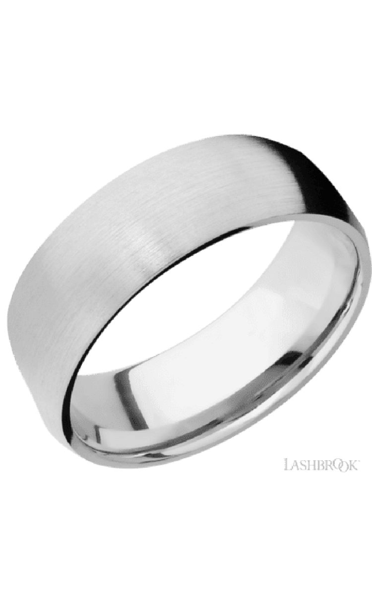 8 mm wide/Domed/14K White Gold band with two 1 mm Sidebraid inlays of 14K White Gold and featuring a 3 Row Eternity arrangement of .015 carat Round Diamond stones in a Bead Channel setting - Diamonds By Rothschild