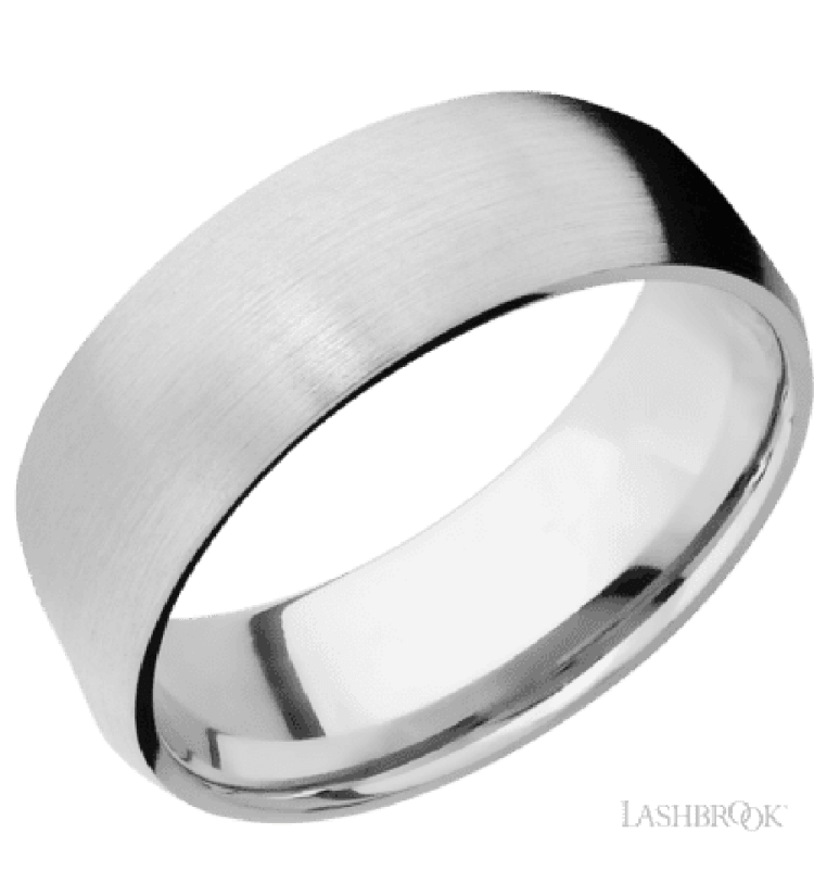 8 mm wide/Domed/14K White Gold band with two 1 mm Sidebraid inlays of 14K White Gold and featuring a 3 Row Eternity arrangement of .015 carat Round Diamond stones in a Bead Channel setting - Diamonds By Rothschild