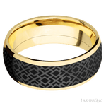8 mm wide/Domed/14K Yellow Gold band with one 6 mm Centered inlay of Zirconium with a laser carved Trellis 2 pattern. - Diamonds By Rothschild