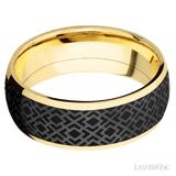 8 mm wide/Domed/14K Yellow Gold band with one 6 mm Centered inlay of Zirconium with a laser carved Trellis 2 pattern. - Diamonds By Rothschild