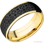 8 mm wide/Domed/14K Yellow Gold band with one 6 mm Centered inlay of Zirconium with a laser carved Trellis 2 pattern. - Diamonds By Rothschild