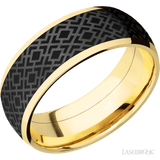 8 mm wide/Domed/14K Yellow Gold band with one 6 mm Centered inlay of Zirconium with a laser carved Trellis 2 pattern. - Diamonds By Rothschild