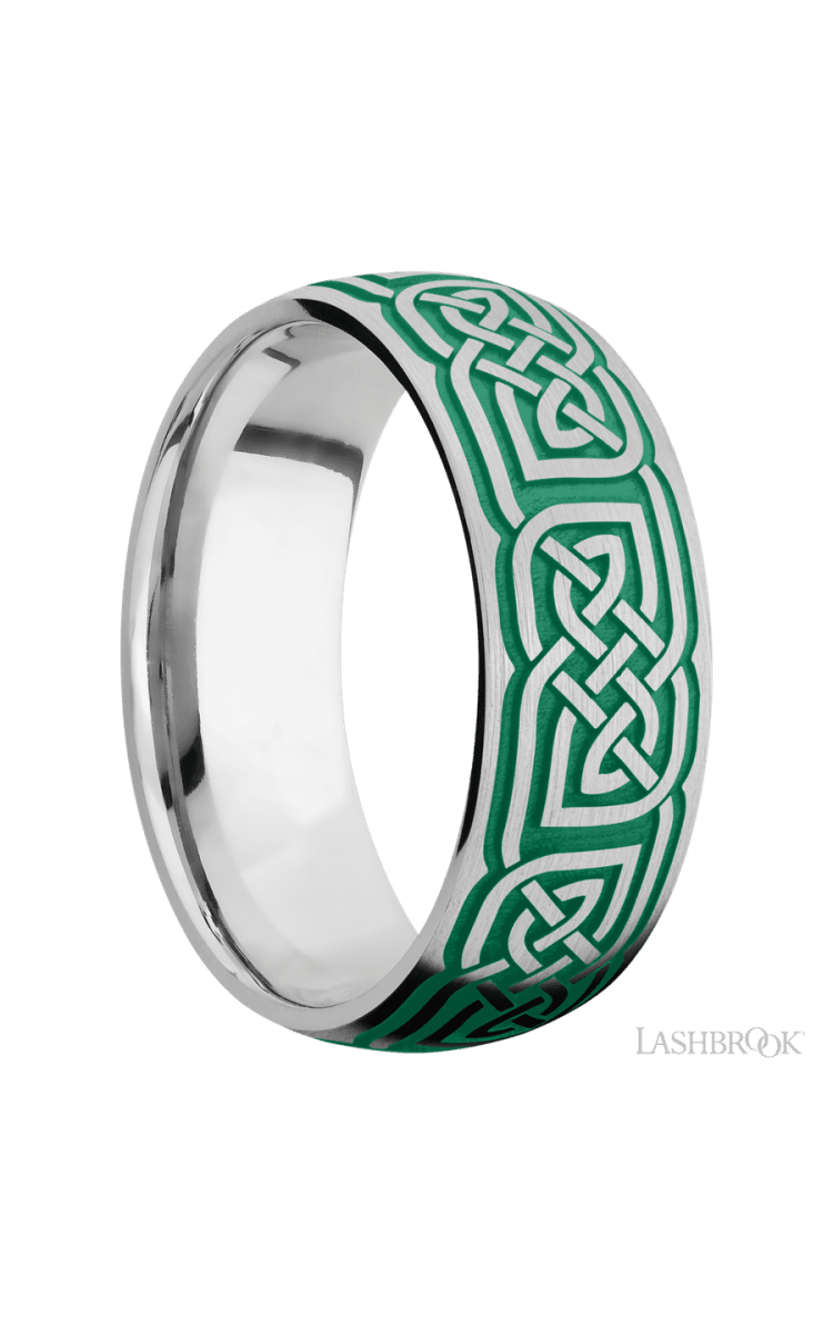 8 mm wide/Domed/Cobalt Chrome band with a laser carved Celtic 17 pattern. - Diamonds By Rothschild