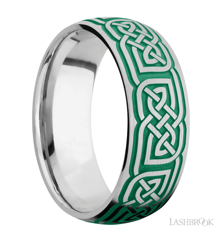 8 mm wide/Domed/Cobalt Chrome band with a laser carved Celtic 17 pattern. - Diamonds By Rothschild
