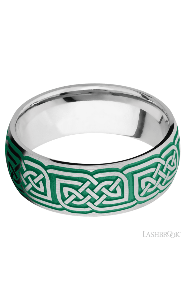 8 mm wide/Domed/Cobalt Chrome band with a laser carved Celtic 17 pattern. - Diamonds By Rothschild