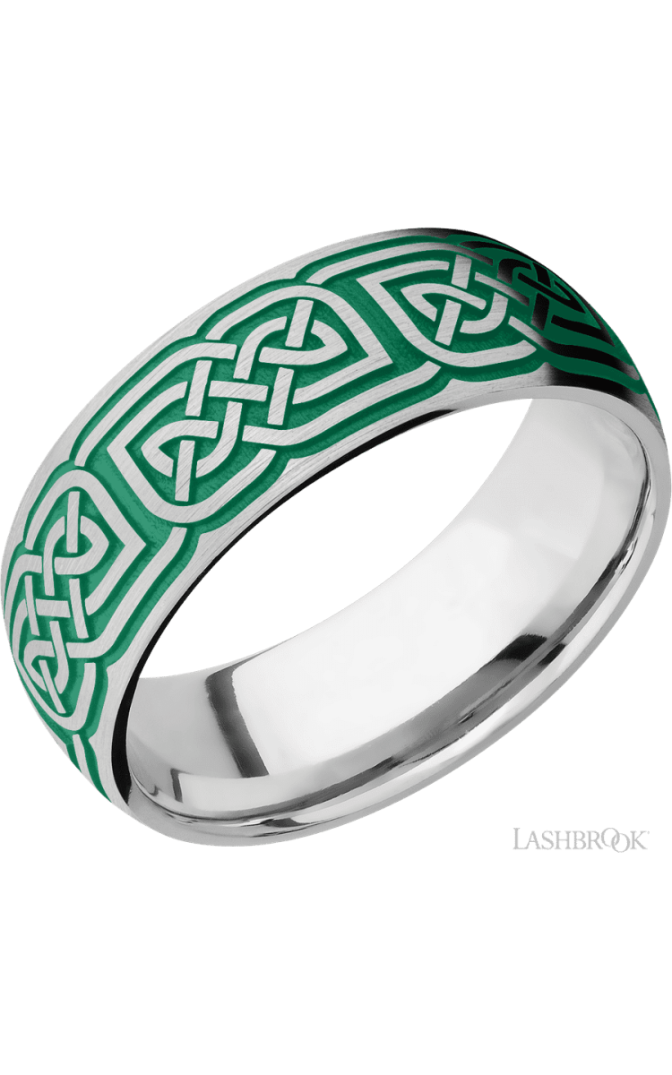 8 mm wide/Domed/Cobalt Chrome band with a laser carved Celtic 17 pattern. - Diamonds By Rothschild