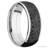8 mm wide/Domed/Cobalt Chrome band with one 6 mm Centered inlay of Zirconium with a laser carved Escher 1 pattern. - Diamonds By Rothschild