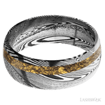 8 mm wide/Domed/Tightweave band with one 2 mm Off Center inlay of Alaskan Gold Nugget. - Diamonds By Rothschild