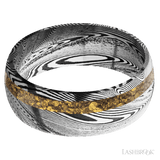 8 mm wide/Domed/Tightweave band with one 2 mm Off Center inlay of Alaskan Gold Nugget. - Diamonds By Rothschild