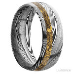 8 mm wide/Domed/Tightweave band with one 2 mm Off Center inlay of Alaskan Gold Nugget. - Diamonds By Rothschild