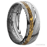 8 mm wide/Domed/Tightweave band with one 2 mm Off Center inlay of Alaskan Gold Nugget. - Diamonds By Rothschild