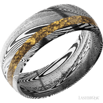 8 mm wide/Domed/Tightweave band with one 2 mm Off Center inlay of Alaskan Gold Nugget. - Diamonds By Rothschild