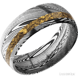 8 mm wide/Domed/Tightweave band with one 2 mm Off Center inlay of Alaskan Gold Nugget. - Diamonds By Rothschild