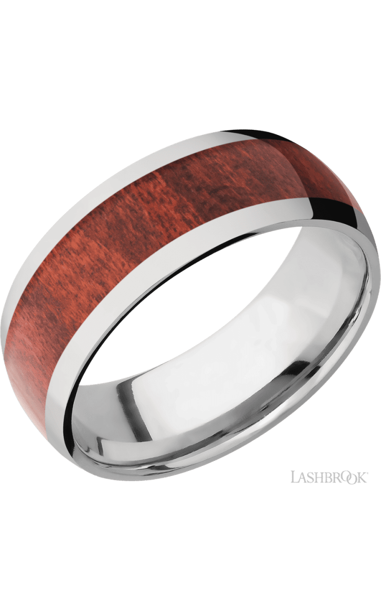 8 mm wide/Domed/Titanium band with one 5 mm Centered inlay of Red Heart. - Diamonds By Rothschild