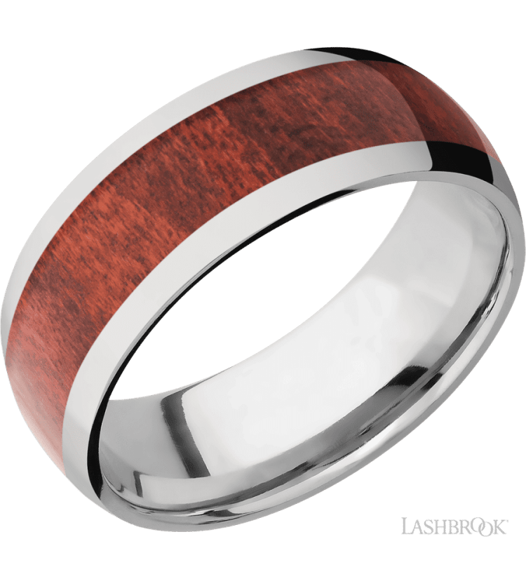 8 mm wide/Domed/Titanium band with one 5 mm Centered inlay of Red Heart. - Diamonds By Rothschild