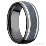 8 mm wide/Domed/Zirconium band featuring inlays of 14K White Gold and Blue Sapphire. - Diamonds By Rothschild