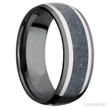 8 mm wide/Domed/Zirconium band featuring inlays of 14K White Gold and Blue Sapphire. - Diamonds By Rothschild