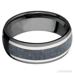 8 mm wide/Domed/Zirconium band featuring inlays of 14K White Gold and Blue Sapphire. - Diamonds By Rothschild
