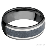 8 mm wide/Domed/Zirconium band featuring inlays of 14K White Gold and Blue Sapphire. - Diamonds By Rothschild
