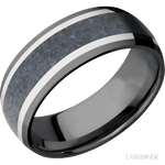 8 mm wide/Domed/Zirconium band featuring inlays of 14K White Gold and Blue Sapphire. - Diamonds By Rothschild