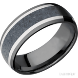 8 mm wide/Domed/Zirconium band featuring inlays of 14K White Gold and Blue Sapphire. - Diamonds By Rothschild