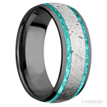 8 mm wide/Domed/Zirconium band featuring inlays of Teal Opal and Meteorite. - Diamonds By Rothschild