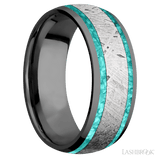 8 mm wide/Domed/Zirconium band featuring inlays of Teal Opal and Meteorite. - Diamonds By Rothschild