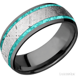 8 mm wide/Domed/Zirconium band featuring inlays of Teal Opal and Meteorite. - Diamonds By Rothschild
