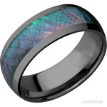 8 mm wide/Domed/Zirconium band with one 5 mm Centered inlay of Black Mother of Pearl. - Diamonds By Rothschild