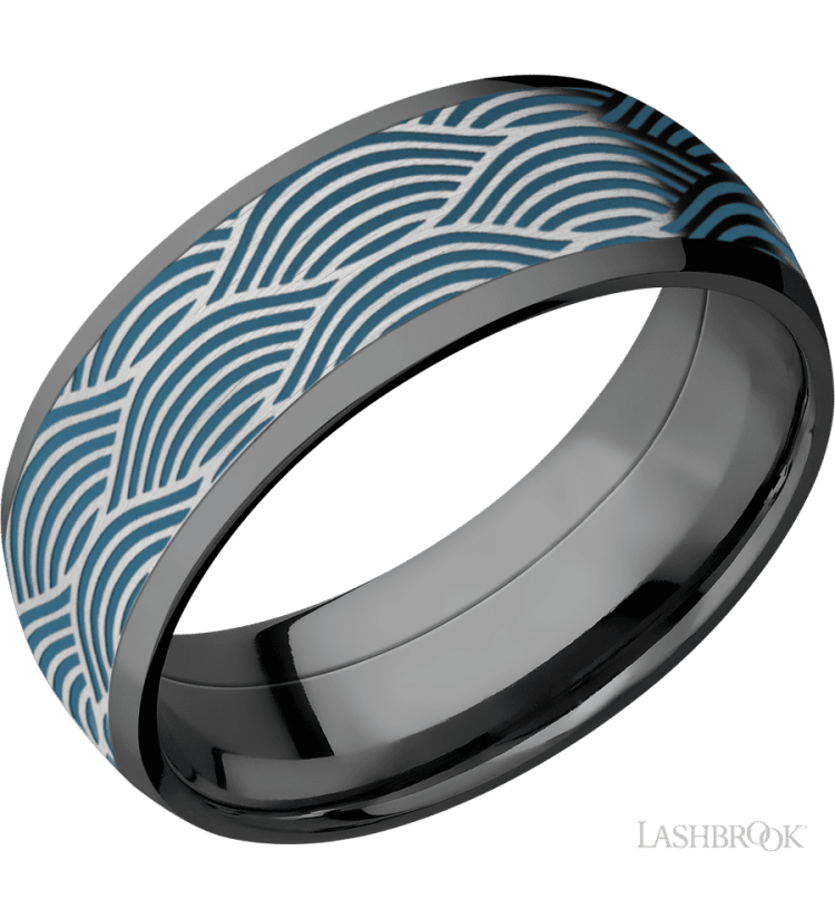8 mm wide/Domed/Zirconium band with one 6 mm Centered inlay of Cobalt Chrome with a laser carved Navigator pattern. - Diamonds By Rothschild