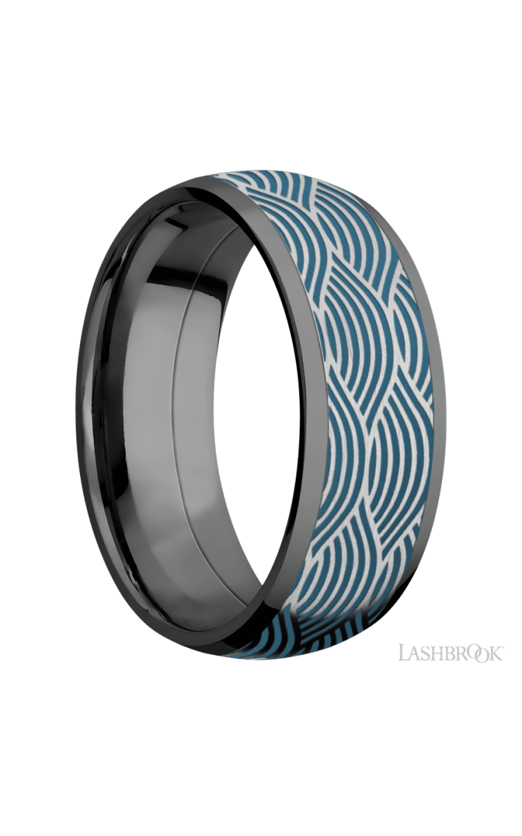 8 mm wide/Domed/Zirconium band with one 6 mm Centered inlay of Cobalt Chrome with a laser carved Navigator pattern. - Diamonds By Rothschild