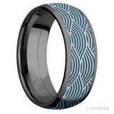 8 mm wide/Domed/Zirconium band with one 6 mm Centered inlay of Cobalt Chrome with a laser carved Navigator pattern. - Diamonds By Rothschild