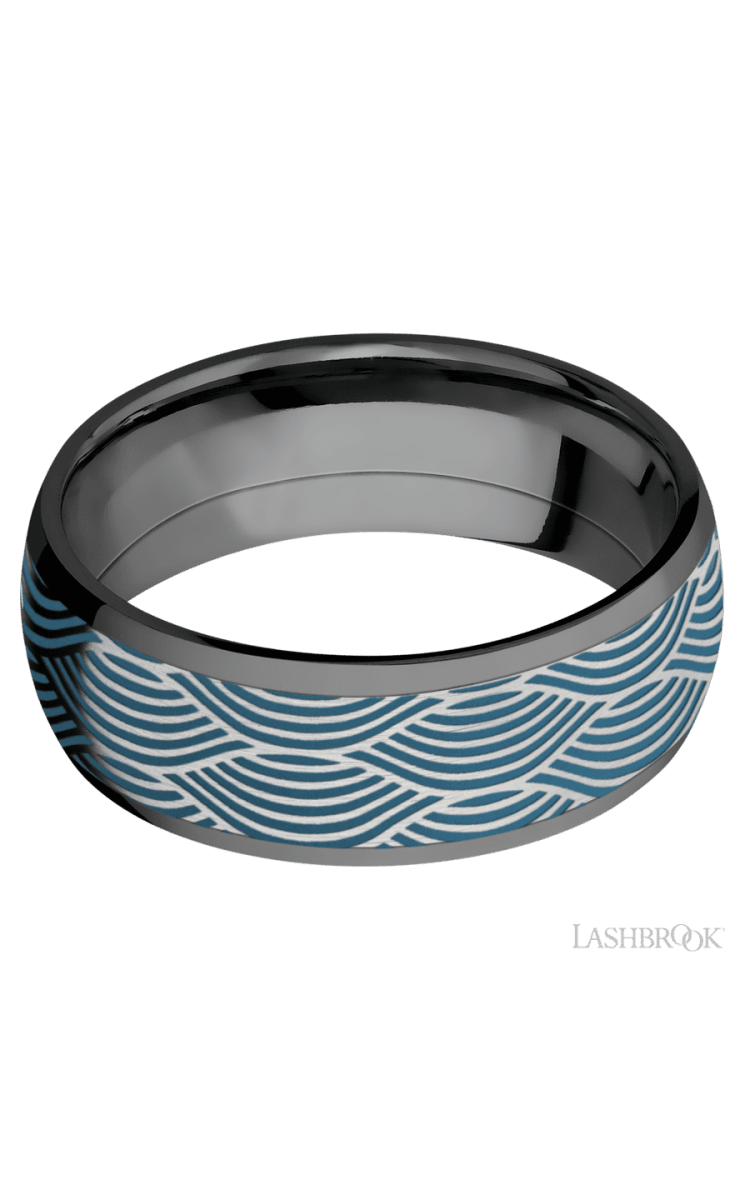 8 mm wide/Domed/Zirconium band with one 6 mm Centered inlay of Cobalt Chrome with a laser carved Navigator pattern. - Diamonds By Rothschild