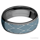 8 mm wide/Domed/Zirconium band with one 6 mm Centered inlay of Cobalt Chrome with a laser carved Navigator pattern. - Diamonds By Rothschild