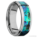 8 mm wide/Flat Grooved Edges/Cobalt Chrome band with one 5 mm Centered inlay of Abalone. - Diamonds By Rothschild