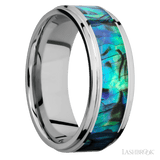 8 mm wide/Flat Grooved Edges/Cobalt Chrome band with one 5 mm Centered inlay of Abalone. - Diamonds By Rothschild