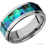 8 mm wide/Flat Grooved Edges/Cobalt Chrome band with one 5 mm Centered inlay of Abalone. - Diamonds By Rothschild